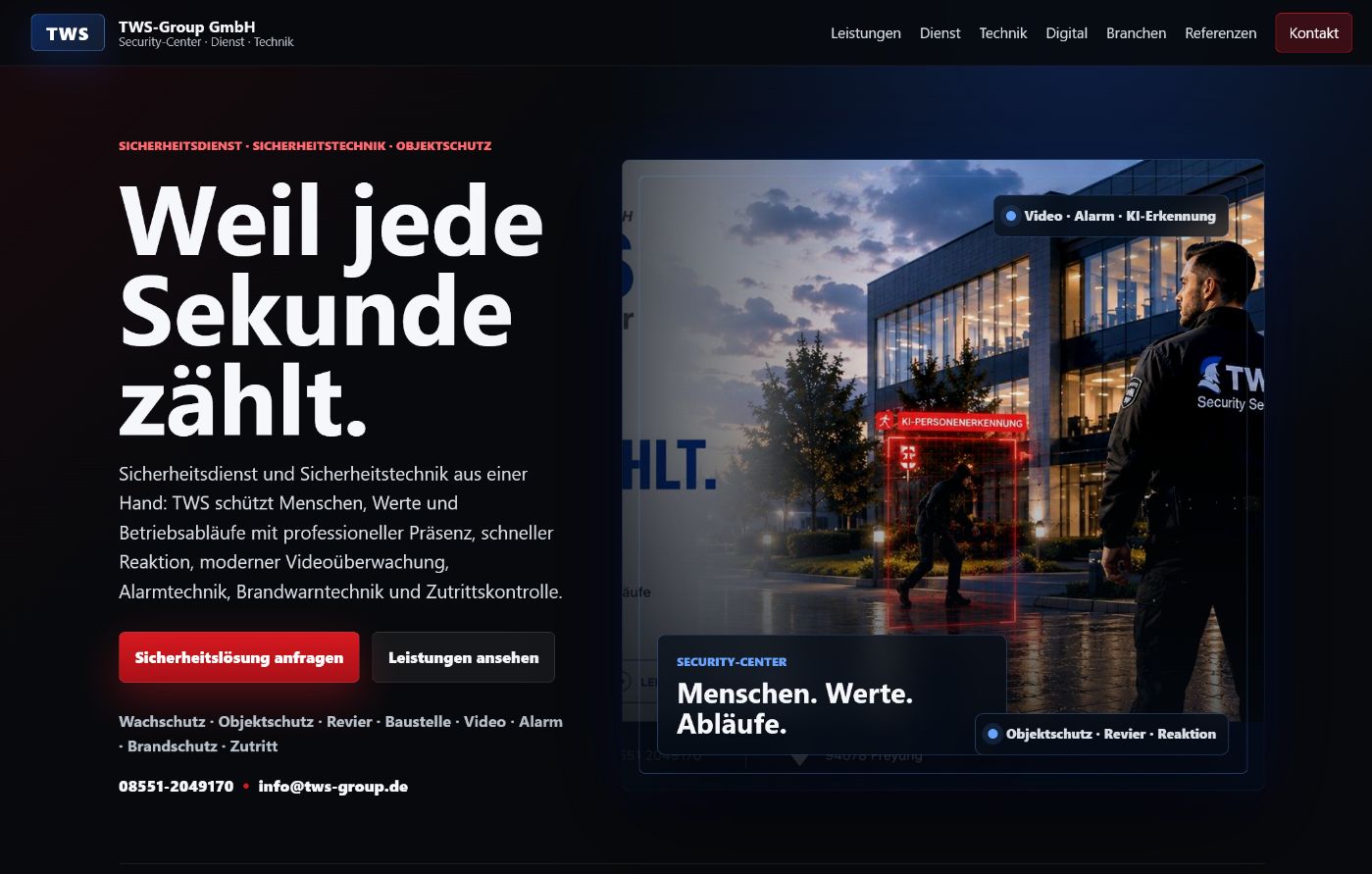 Beispiel für eine professionelle Unternehmenshomepage von TWS Digital
