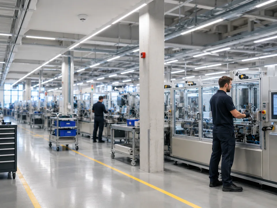 Größeres gewerbliches Gebäude mit professioneller Brandmeldezentrale und Systemtechnik