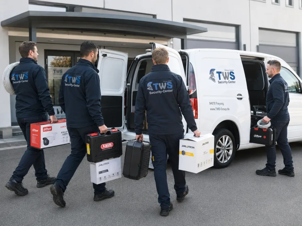 TWS-Techniker-Team vor einem Servicefahrzeug