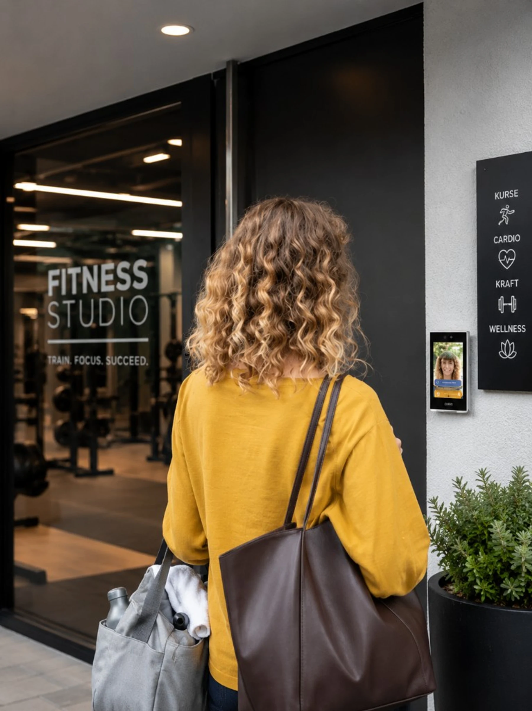 Fitnessstudio-Zutritt mit Gesichtserkennung und modernem Eingangsbereich