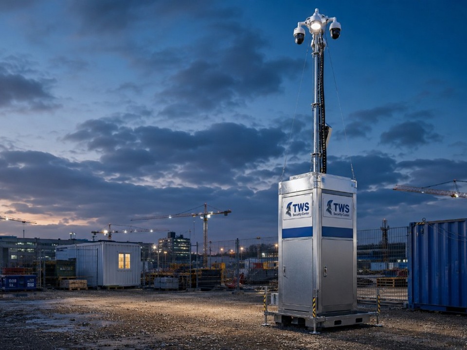 TWS mobiler Videoturm zur Baustellen- und Freiflächenüberwachung.