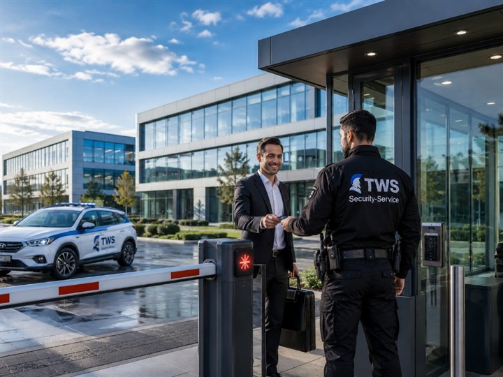 TWS Objektschutz: Zugangskontrolle und Sicherheitsdienst am Objekteingang.